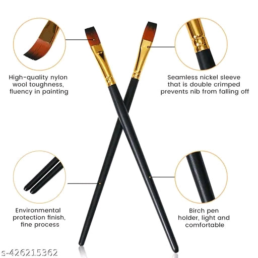 12 Paint Brushes, Different Shape Nylon Hair Watercolor