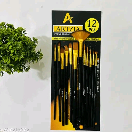 12 Paint Brushes, Different Shape Nylon Hair Watercolor